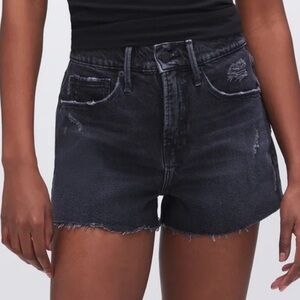 Good American Good 90’s Raw Hem Black Jean Shorts